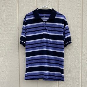 Red Rhino Men’s Size L Blue Striped Polo Shirt Short Sleeve 3 Buttons Collared